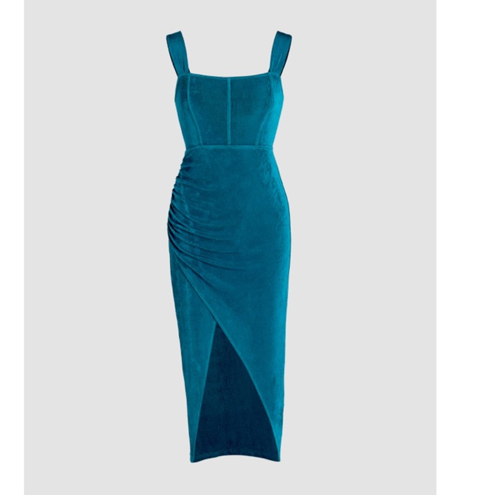 Textured Ruched slit dress